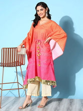 Orange Pure Cotton Blend Printed Kaftan Kurta-AHKFMGDP-6045-FF